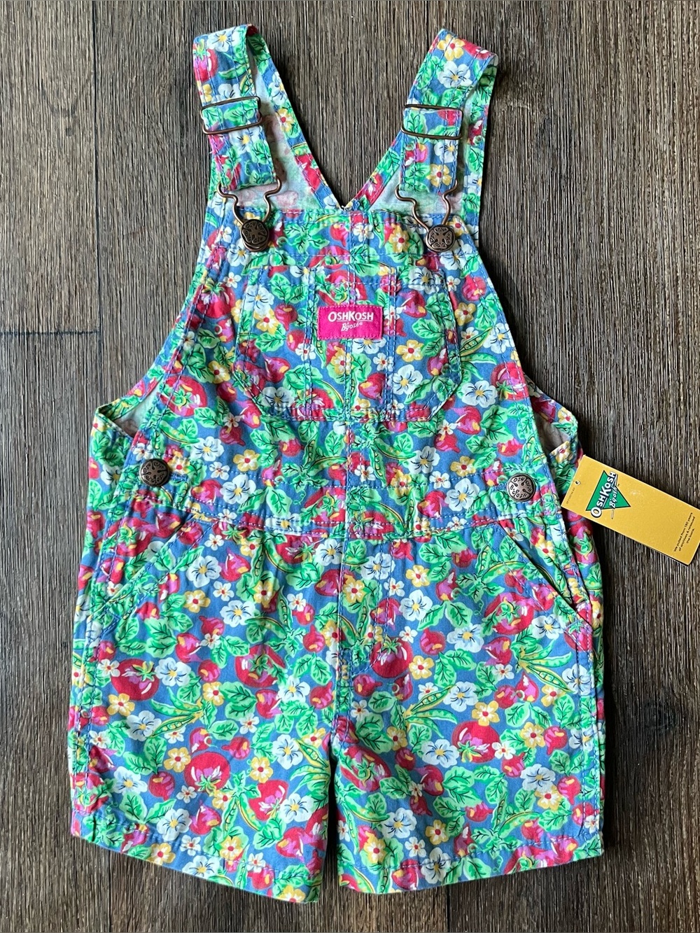 NWT Oshkosh B’gosh REMAKE veggie harvest Garden short overalls shortalls 2T